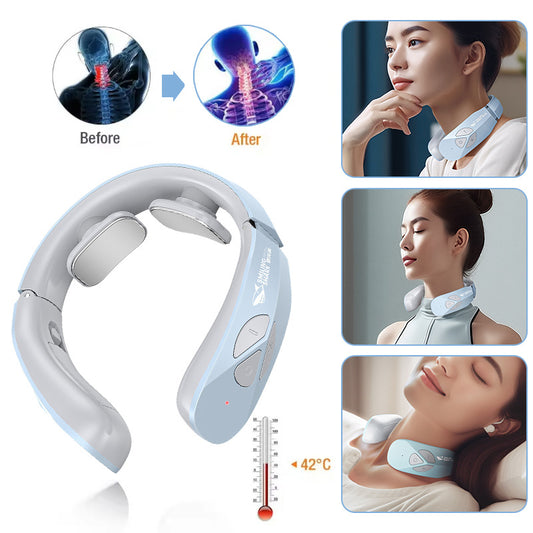 Electric Neck Massager, EMS Pulse, Heating Function, Rechargeable USB, Cervical Therapy, Massage, Stimulator for Pain Relief